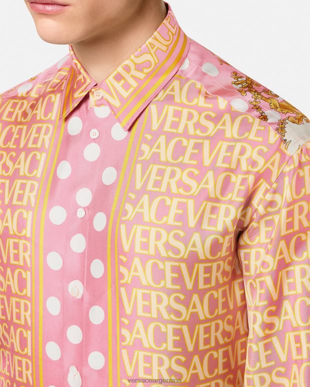 hombres Versace imprimir camisa de seda entera ropa 4F6041286