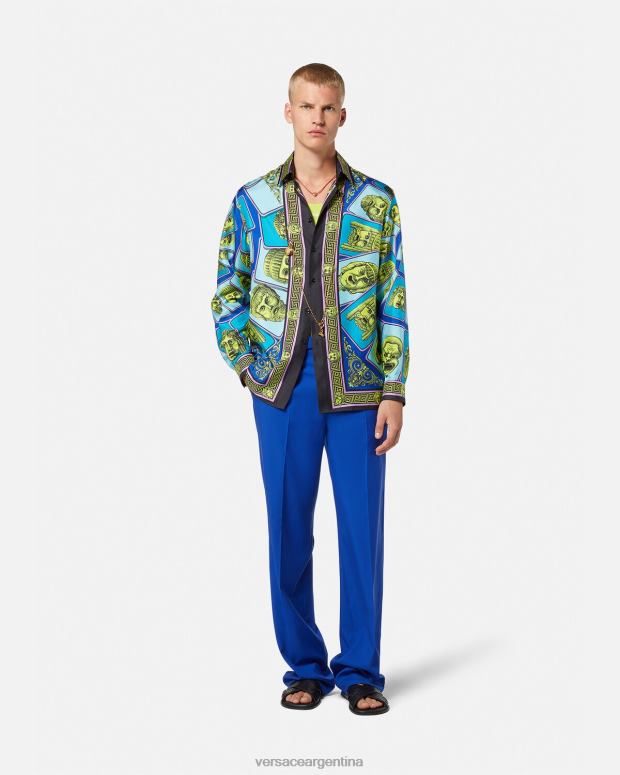 hombres Versace imprimir camisa de seda le maschere ropa 4F6041305