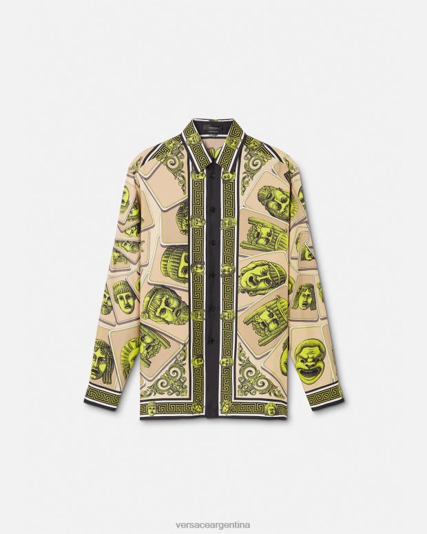 hombres Versace imprimir camisa de seda le maschere ropa 4F6041306