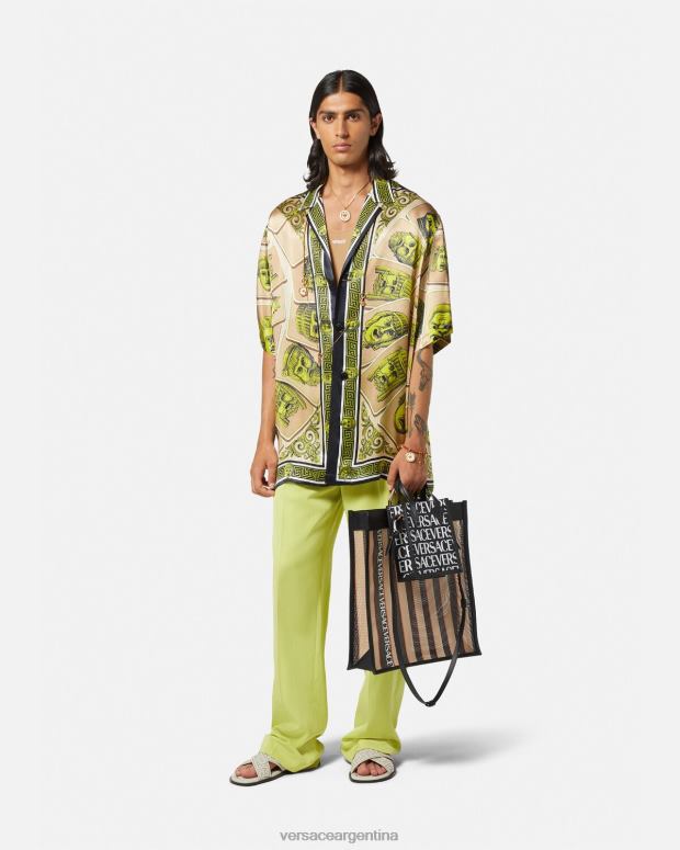 hombres Versace imprimir camisa extragrande de seda le maschere ropa 4F6041308