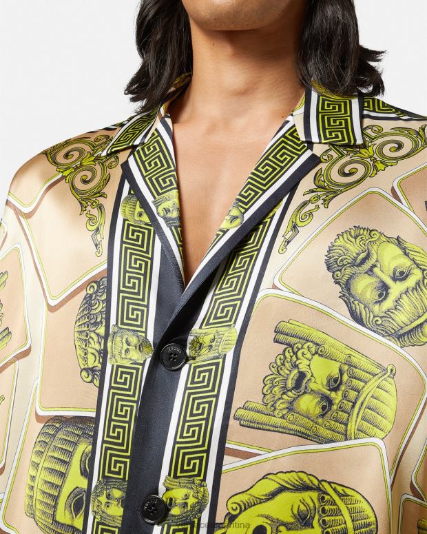 hombres Versace imprimir camisa extragrande de seda le maschere ropa 4F6041308