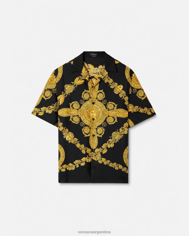 hombres Versace imprimir camisa maschera barroca de seda ropa 4F6041311