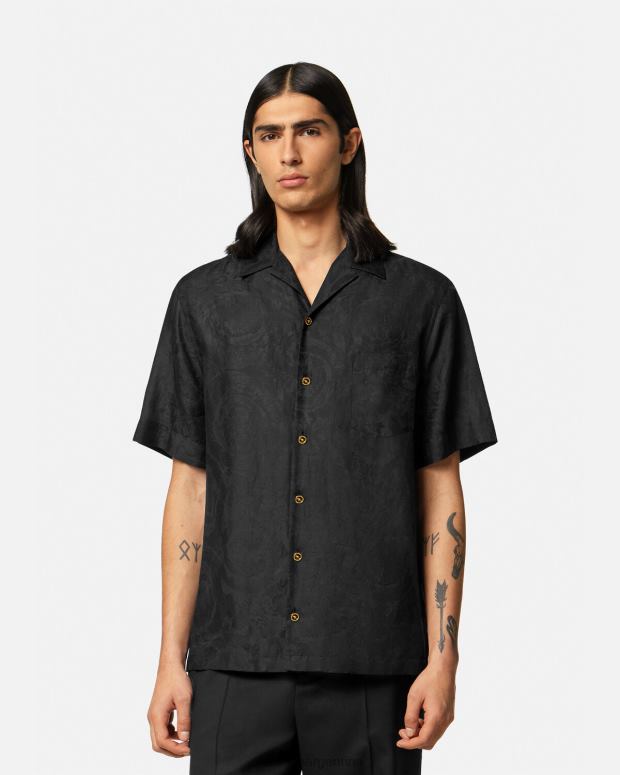 hombres Versace negro camisa con silueta barroca ropa 4F6041289