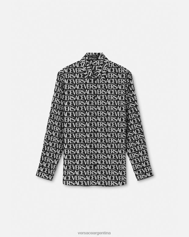 hombres Versace negro y estampado camisa entera ropa 4F6041314