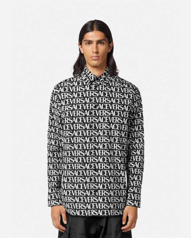 hombres Versace negro y estampado camisa entera ropa 4F6041314