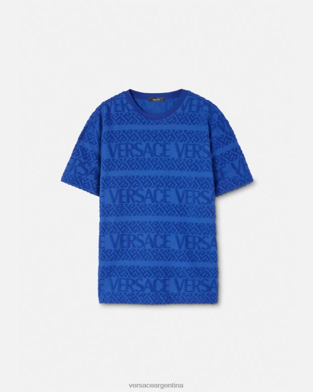 hombres Versace azul camiseta de felpa integral ropa 4F6041407