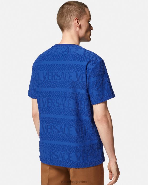 hombres Versace azul camiseta de felpa integral ropa 4F6041407