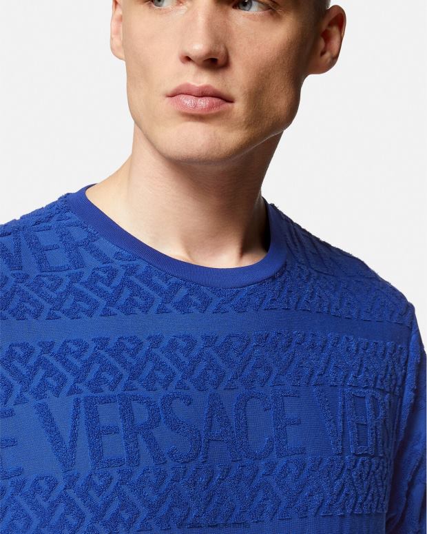 hombres Versace azul camiseta de felpa integral ropa 4F6041407