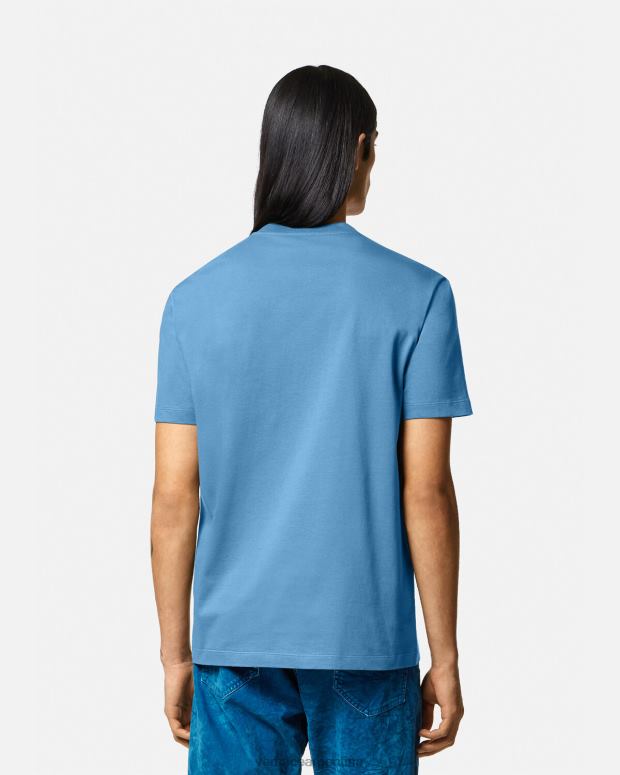 hombres Versace azul claro camiseta con logo y silueta barroca ropa 4F6041367