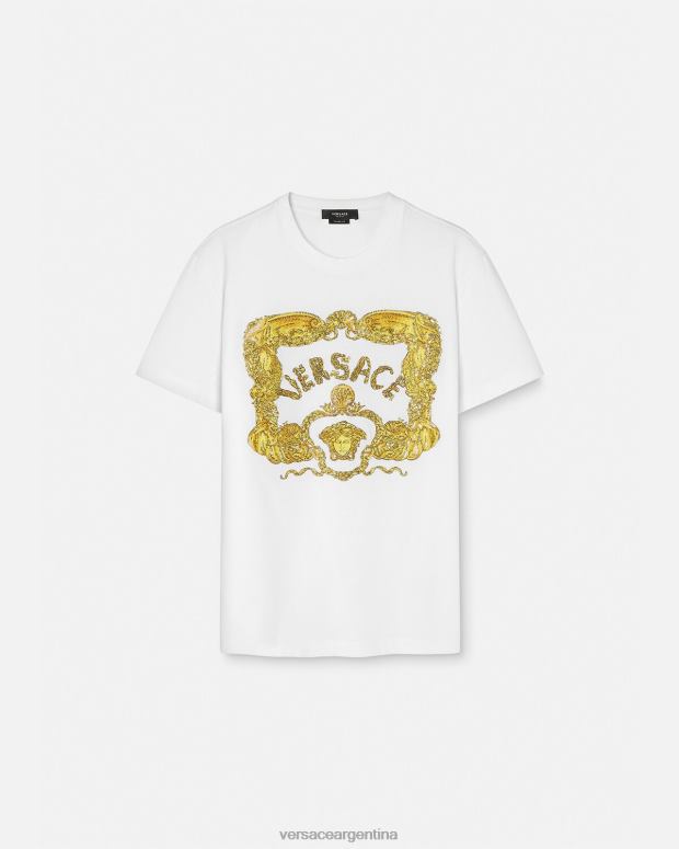 hombres Versace blanco camiseta con bordado de conchas barrocas ropa 4F6041364
