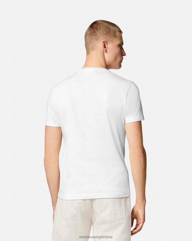 hombres Versace blanco camiseta con bordado de conchas barrocas ropa 4F6041364
