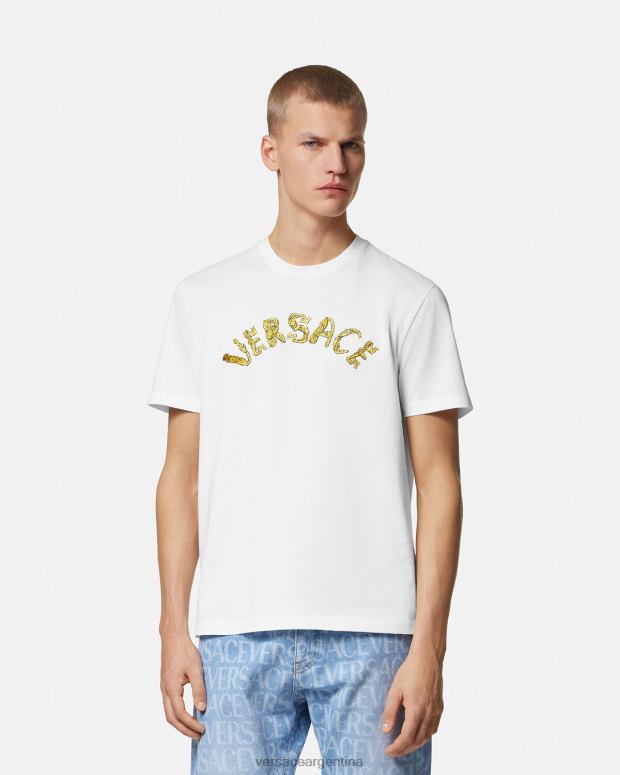 hombres Versace blanco camiseta con logo barroco de conchas marinas ropa 4F6041360