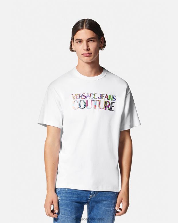 hombres Versace blanco camiseta con logo ropa 4F6042370