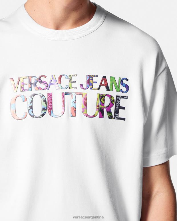 hombres Versace blanco camiseta con logo ropa 4F6042370