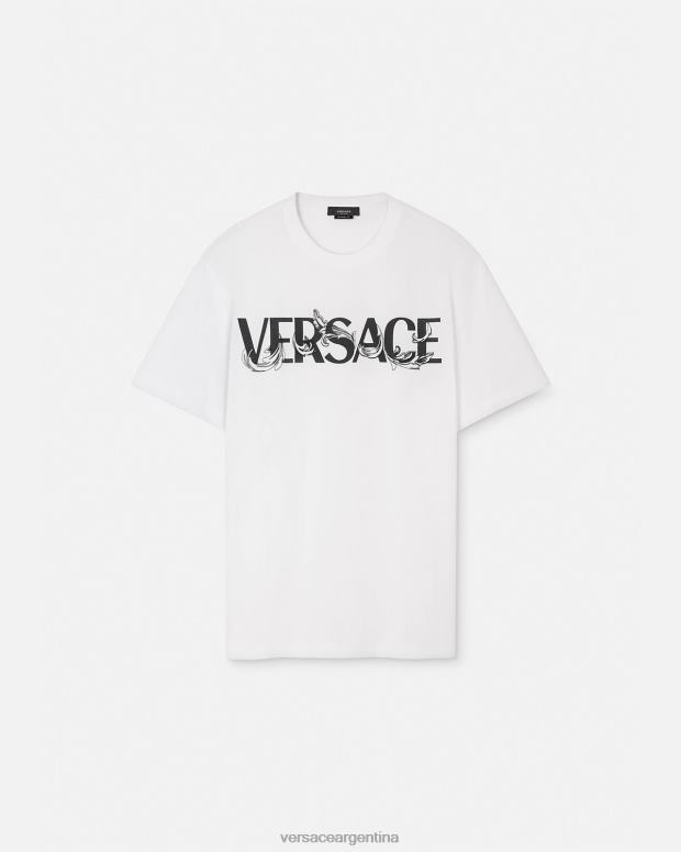 hombres Versace blanco camiseta con logo y silueta barroca ropa 4F6041379