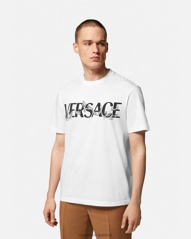 hombres Versace blanco camiseta con logo y silueta barroca ropa 4F6041379