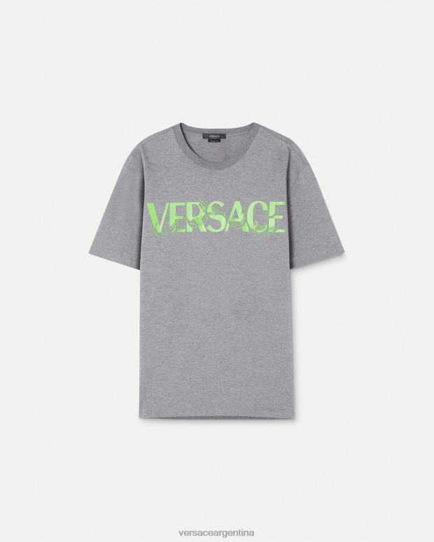 hombres Versace gris camiseta con logo barroco bordado ropa 4F6041410