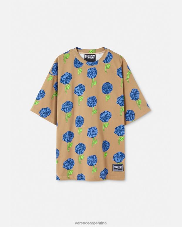 hombres Versace marrón camiseta rosas ropa 4F6042371