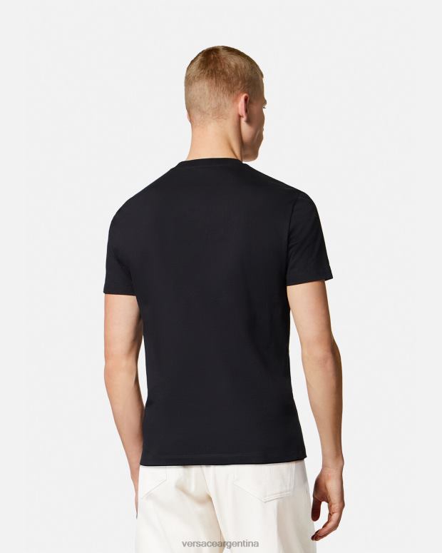 hombres Versace negro camiseta con bordado de conchas barrocas ropa 4F6041363