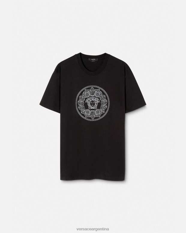 hombres Versace negro camiseta con bordado de medusa ropa 4F6041396