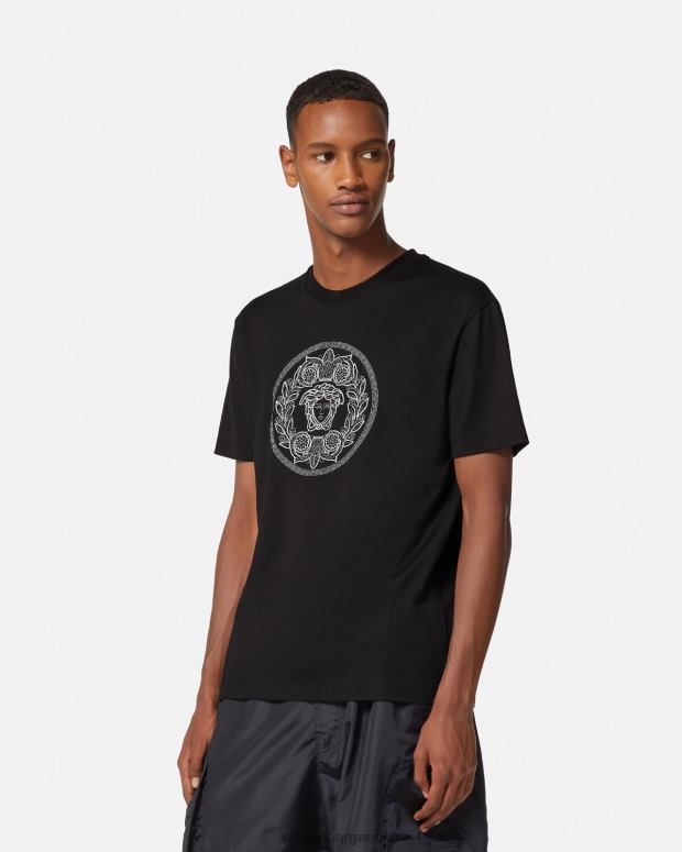 hombres Versace negro camiseta con bordado de medusa ropa 4F6041396