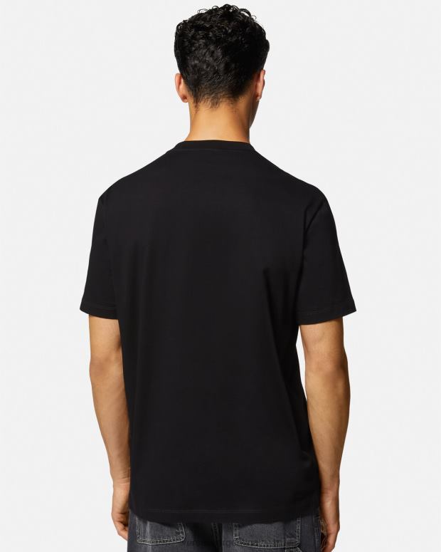 hombres Versace negro camiseta con logo universitario bordado ropa 4F6041404