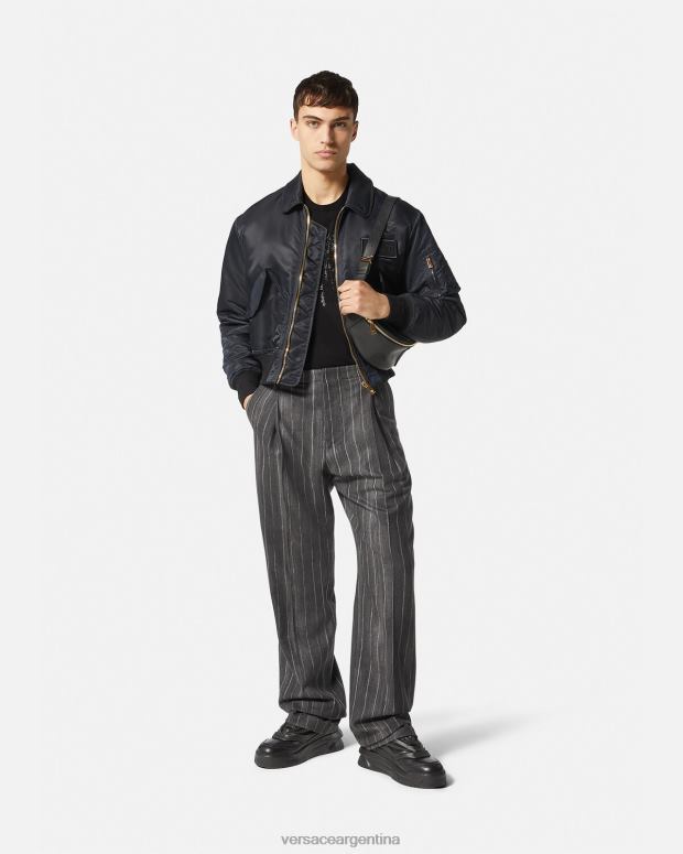 hombres Versace negro camiseta con silueta barroca ropa 4F6041378