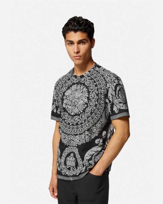 hombres Versace negro camiseta con silueta barroca ropa 4F6041392