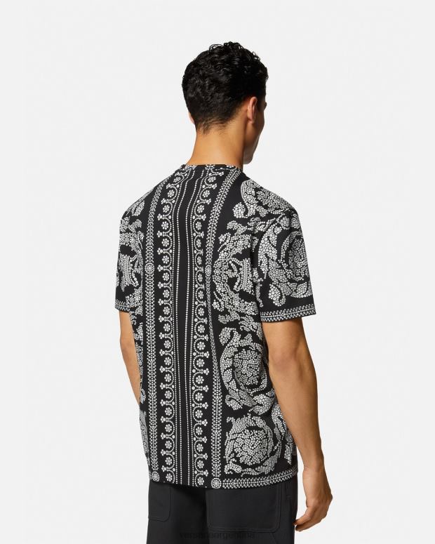 hombres Versace negro camiseta con silueta barroca ropa 4F6041392