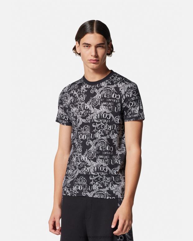 hombres Versace negro y estampado camiseta de alta costura con logo ropa 4F6042385