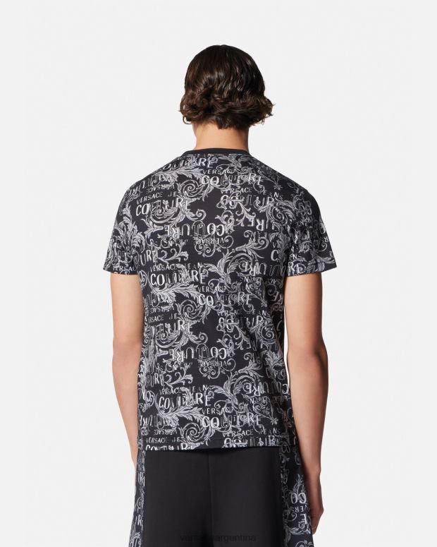 hombres Versace negro y estampado camiseta de alta costura con logo ropa 4F6042385