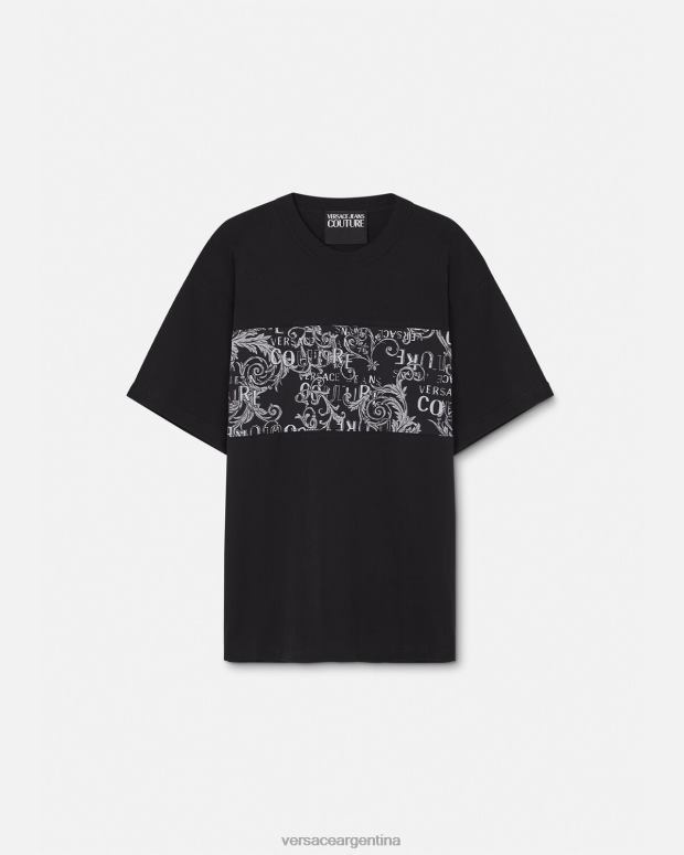 hombres Versace negro y estampado camiseta de alta costura con logo ropa 4F6042389