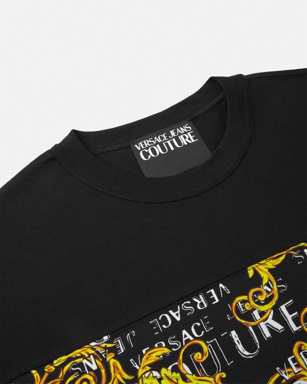 hombres Versace oro negro camiseta de alta costura con logo ropa 4F6042388
