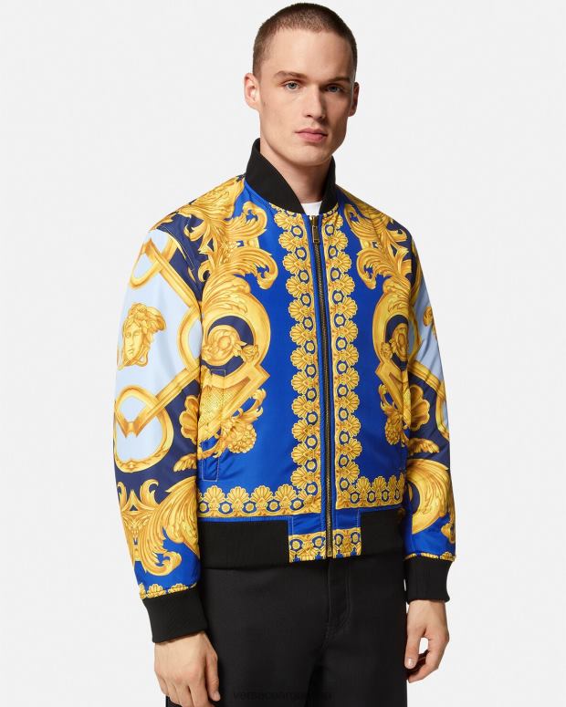 hombres Versace azul y oro chaqueta bomber reversible barroco 660 ropa 4F6041240