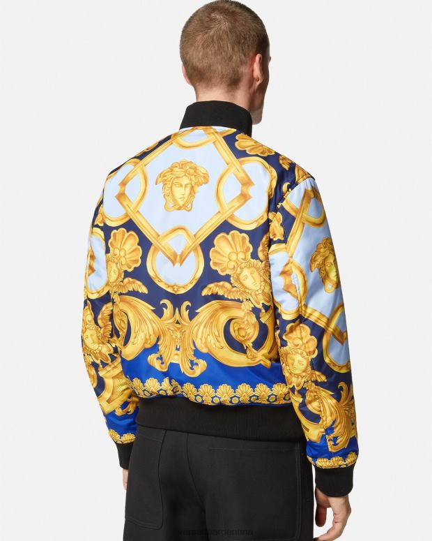 hombres Versace azul y oro chaqueta bomber reversible barroco 660 ropa 4F6041240