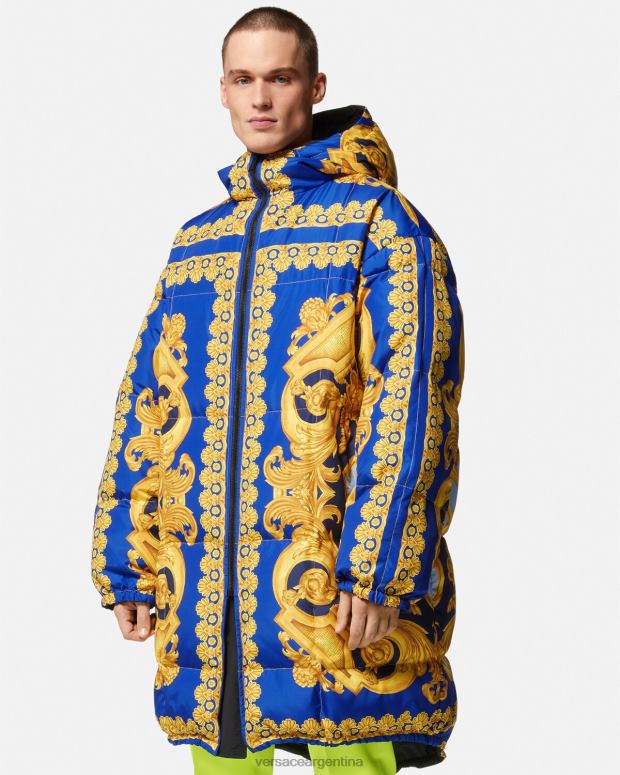 hombres Versace azul y oro parka acolchada reversible barroco 660 ropa 4F6041239