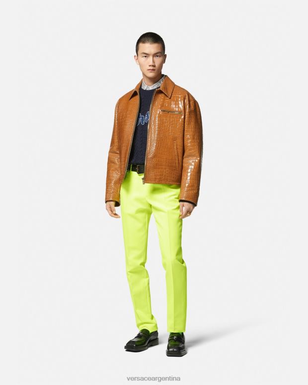 hombres Versace naranja chaqueta tipo blusón de cuero con efecto de cocodrilo ropa 4F6041255