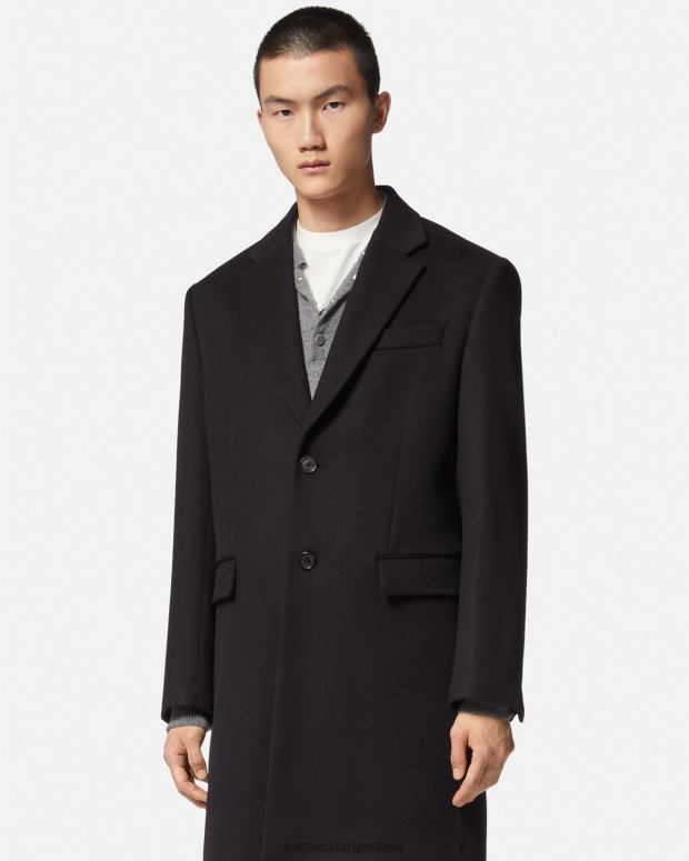 hombres Versace negro abrigo de botonadura simple ropa 4F6041227