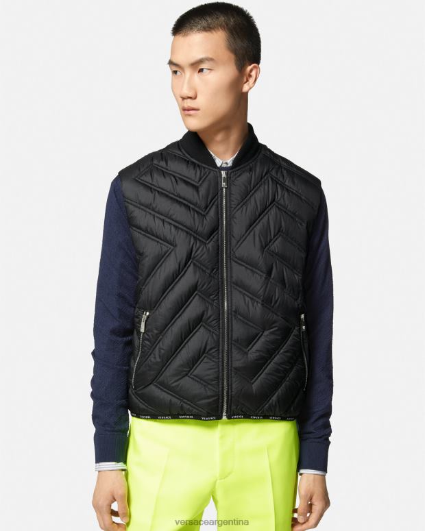 hombres Versace negro chaleco acolchado la greca ropa 4F6041247