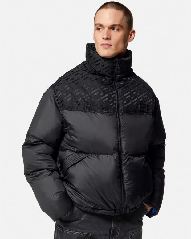 hombres Versace negro chaqueta acolchada la greca ropa 4F6041248