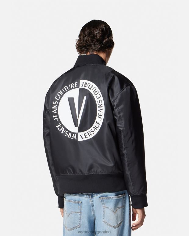 hombres Versace negro chaqueta bomber con emblema en V ropa 4F6042418
