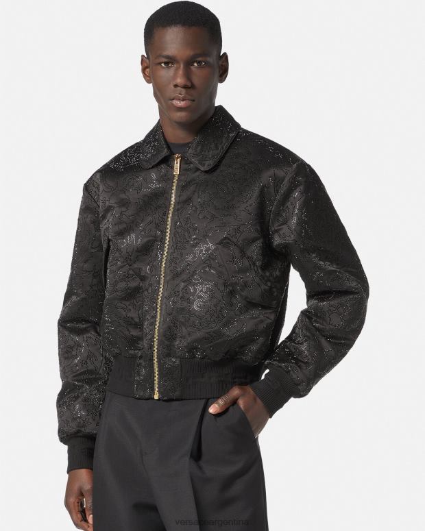 hombres Versace negro chaqueta bomber con silueta barroca y adornos ropa 4F6041226