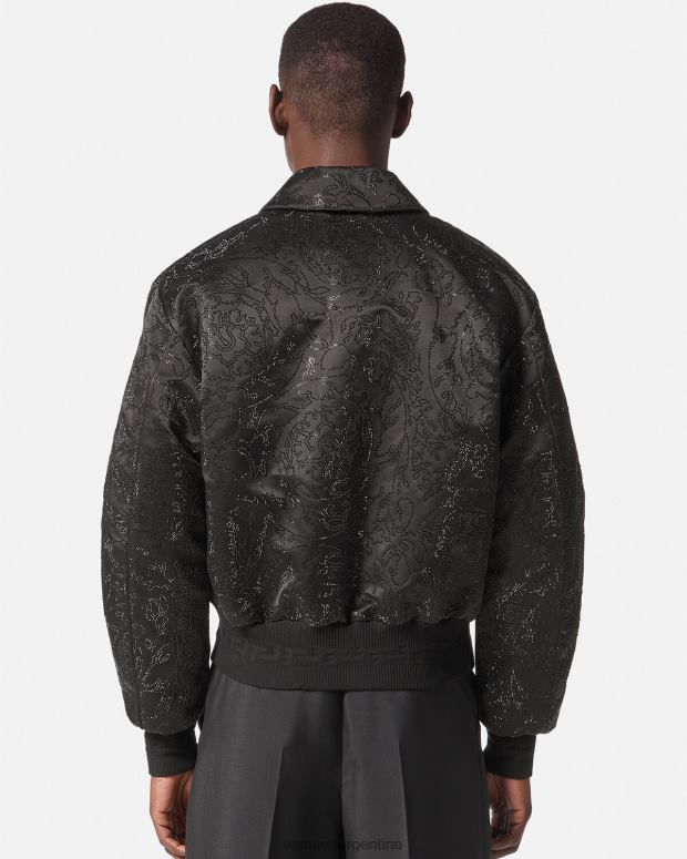 hombres Versace negro chaqueta bomber con silueta barroca y adornos ropa 4F6041226