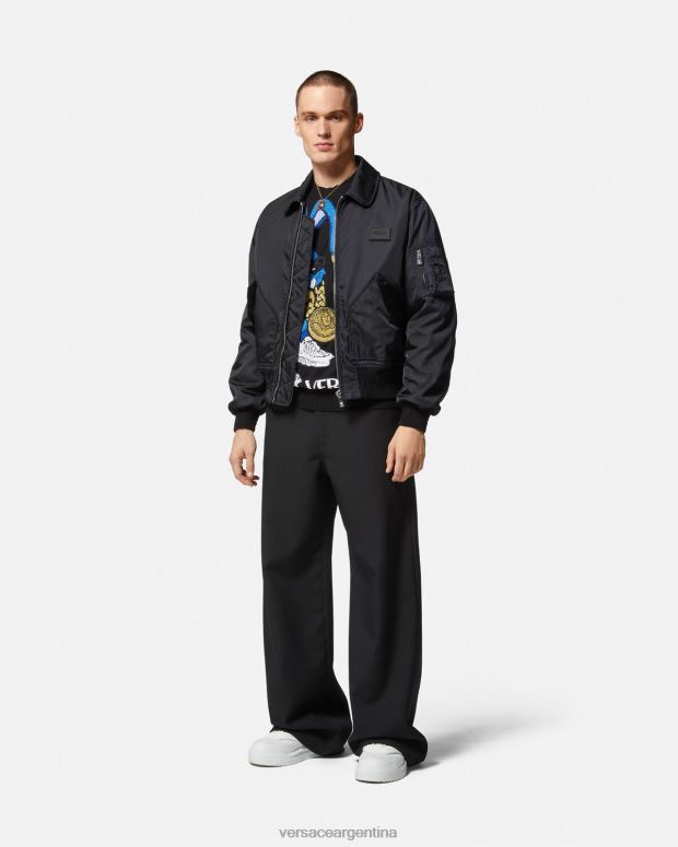 hombres Versace negro chaqueta bomber de conejo del festival de primavera ropa 4F6041244