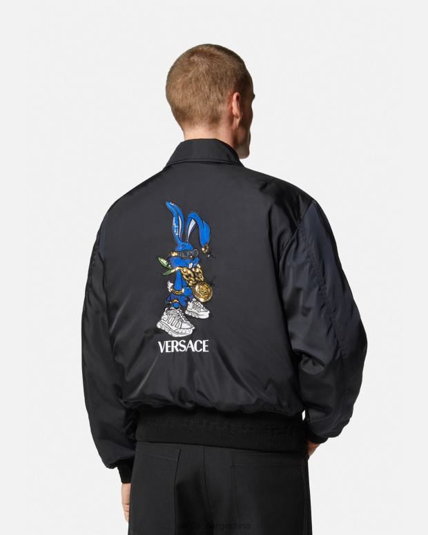 hombres Versace negro chaqueta bomber de conejo del festival de primavera ropa 4F6041244