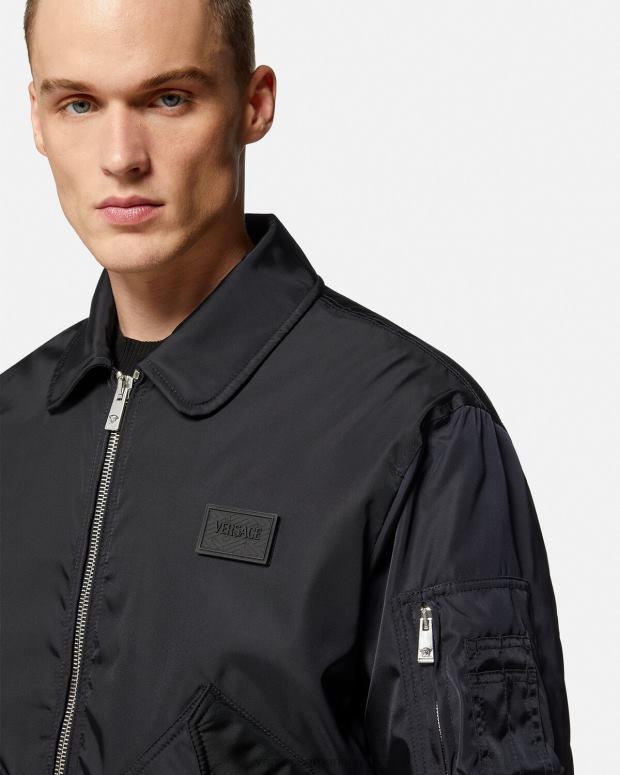 hombres Versace negro chaqueta bomber de conejo del festival de primavera ropa 4F6041244