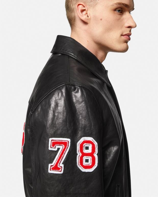 hombres Versace negro chaqueta de cuero universitaria ropa 4F6041258