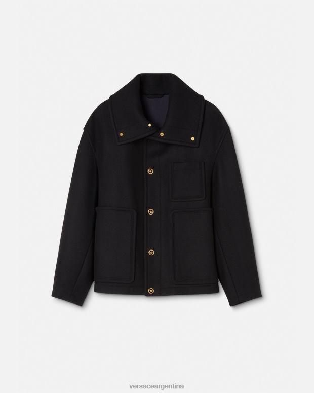 hombres Versace negro chaqueta tipo blusón de lana con medusa ropa 4F6041251