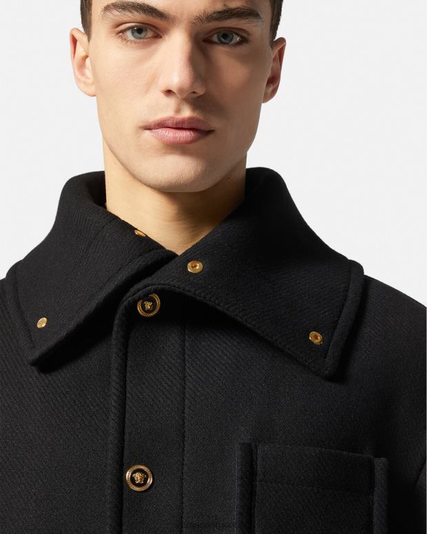 hombres Versace negro chaqueta tipo blusón de lana con medusa ropa 4F6041251