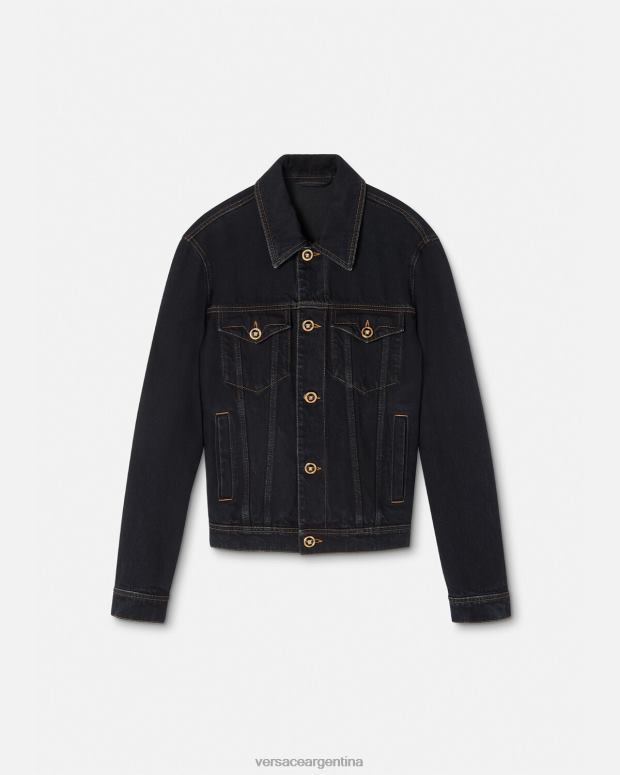 hombres Versace negro chaqueta vaquera con medusa ropa 4F6041252